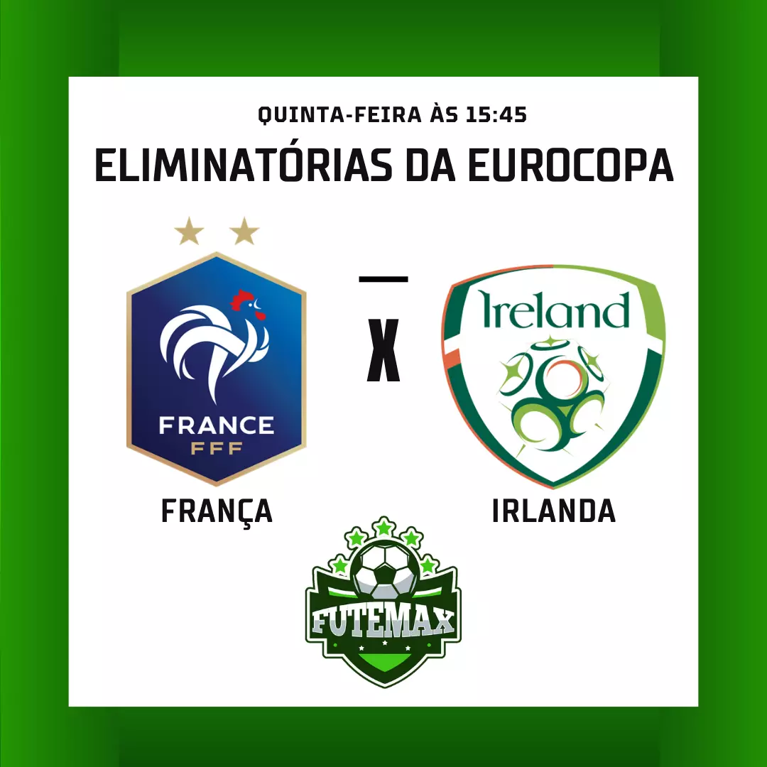 França x Irlanda ao vivo no Futmax! Nessa quinta-feira (07), às 15h45 (horário de Brasília) no Parc des Princes, em Paris. O jogo entre as seleções faz parte da 5ª rodada do Grupo B das Eliminatórias para a Eurocopa 2024.